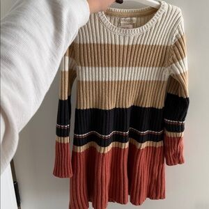 Chic Striped Knit Dress for Kids - Black, Brown, and Red